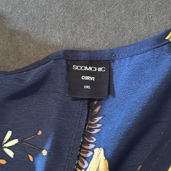 Women V-Neck Bohemian Navy Floral Print Short Summer Dress Cover Up Size XL NEW - Picture 12 of 14